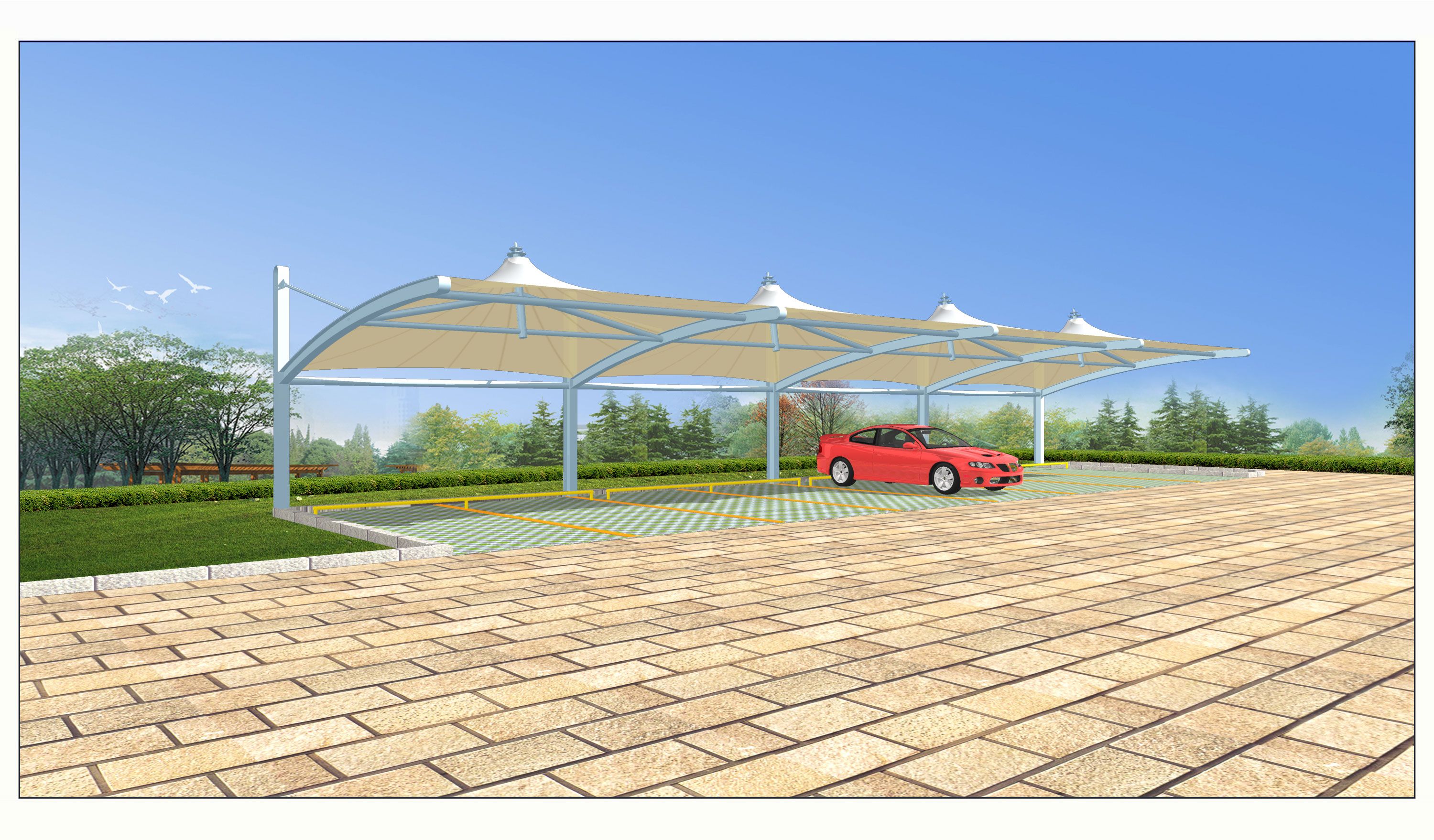 钢架膜结构在篮球场上的应用-1